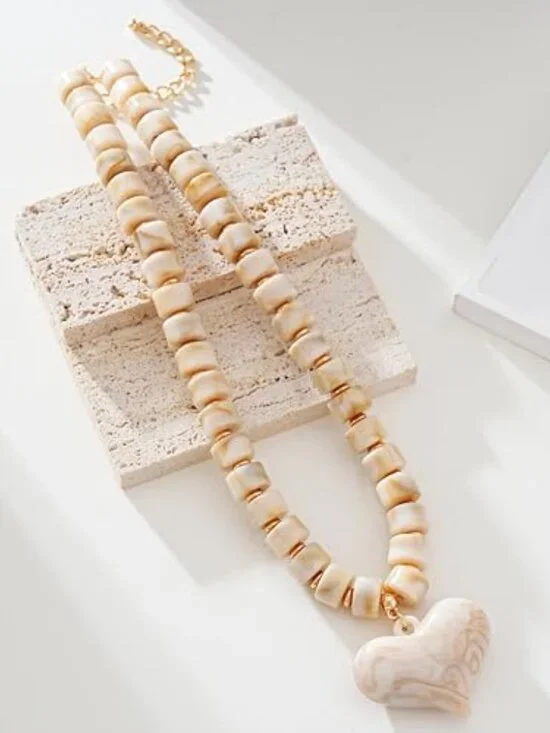 Amber Acrylic Chunky Heart Pendant Necklace for Women - Picture 3 of 3